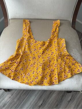 Yellow Floral Square-Neck Peplum Tank Top